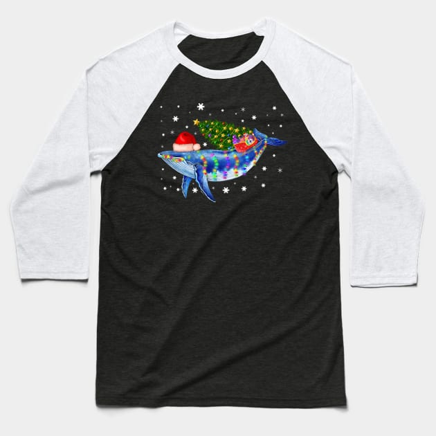 Blue Whale Christmas Color Lights Xmas Santa Hat Whale Gifts Baseball T-Shirt by Antoniusvermeu